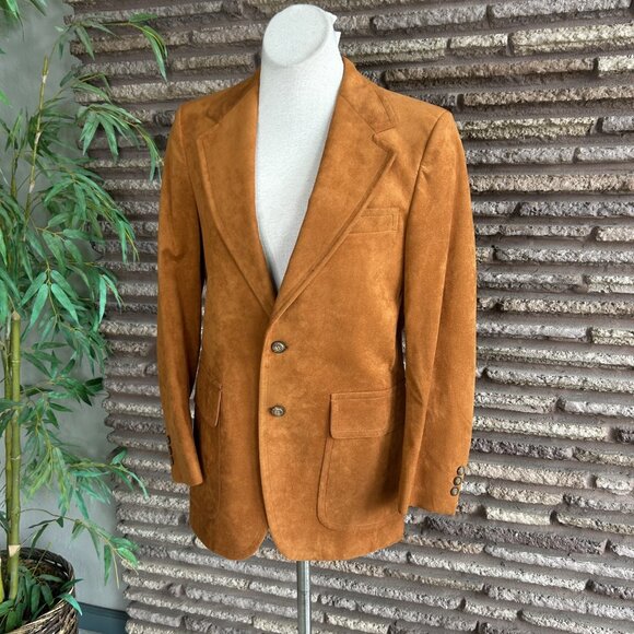 Men's Vintage 80s Rust Brown Ultrasuede 2 Button Blazer Sports Coat 38 -40 R - Picture 4 of 9